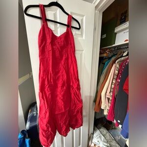 Zara 100% linen red midi dress with slit